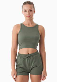 Sonnia Geribbeld Croptop Olijf