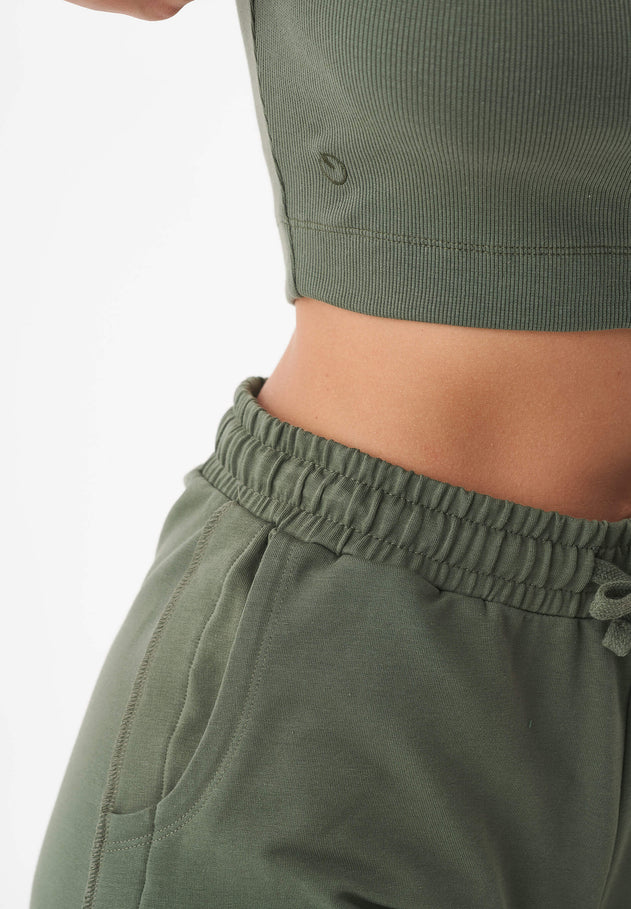 Sonnia Geribbeld Croptop Olijf