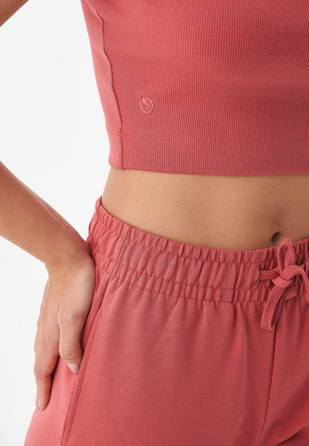 Sonnia Geribbeld Croptop Red Wood