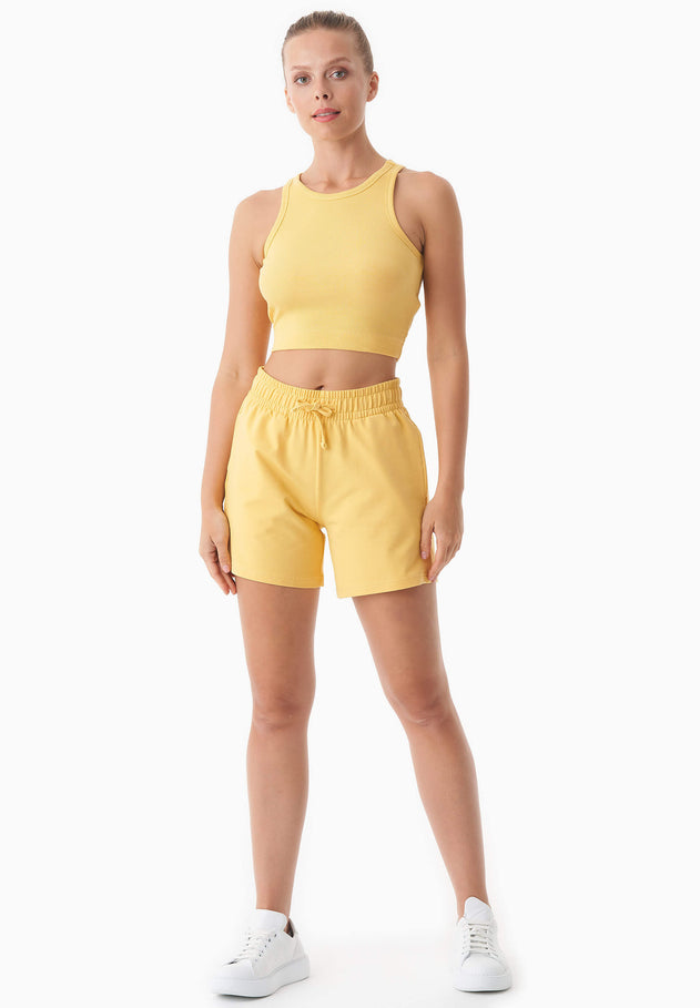 Sonnia Cropped Organic Cotton Rib Top Saffron