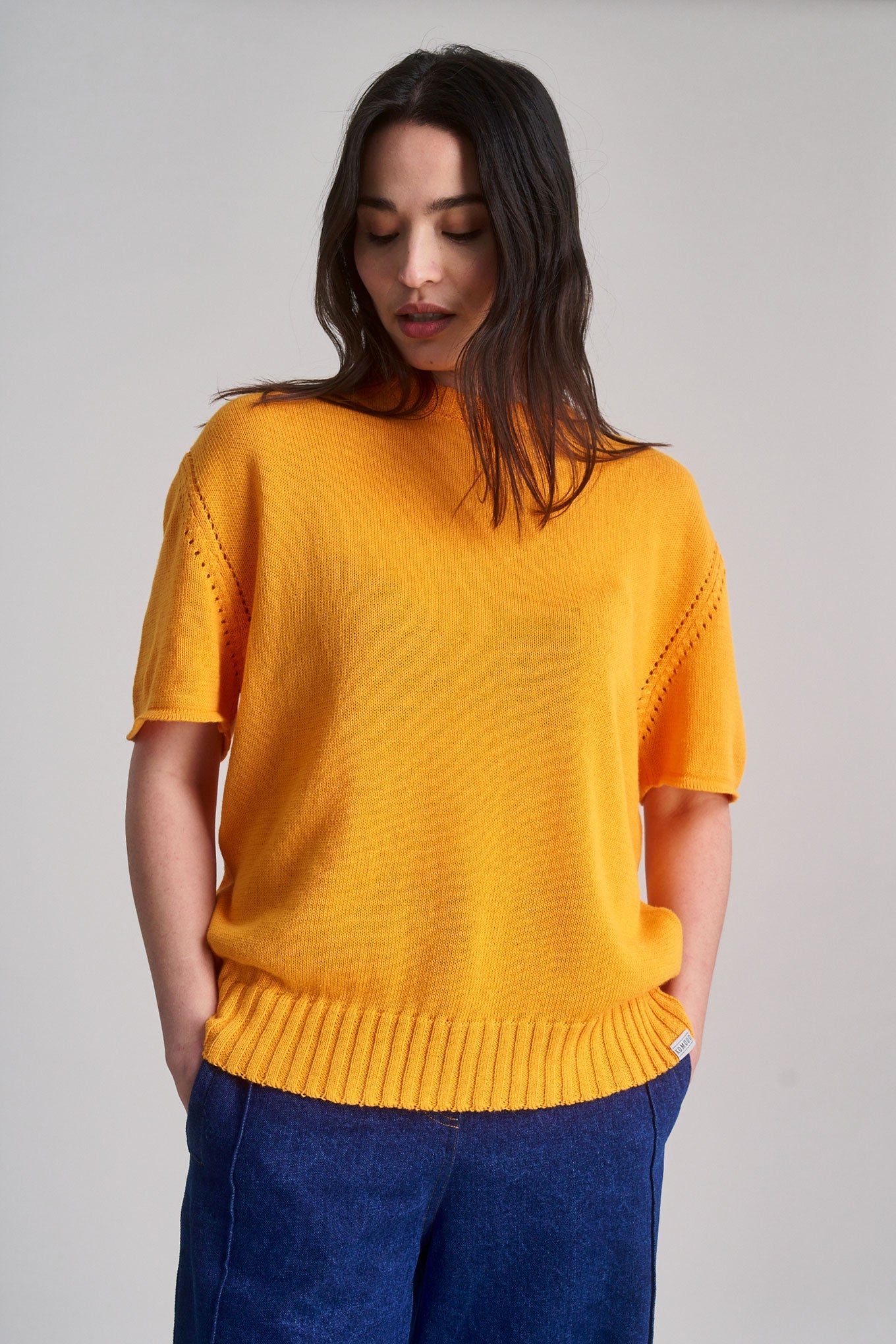 Stevie Organic Linen Knit Tee Egg Yoke