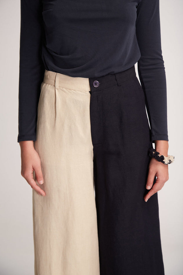 Randa Pants Bicolor Beige / Black