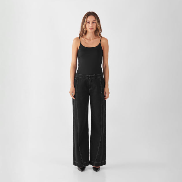 Sunny Wide Leg Contrast Jeans Black Denim