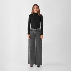 Sunny Wide Leg Open Hem Jeans Light Grey