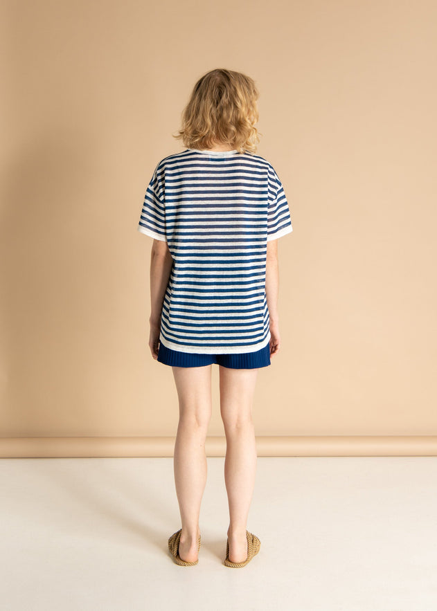 Energia Unisex Linen T-Shirt Navy Striped