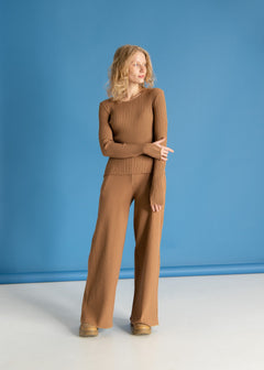 Brera Ribbed Long-Sleeve Top Caramel