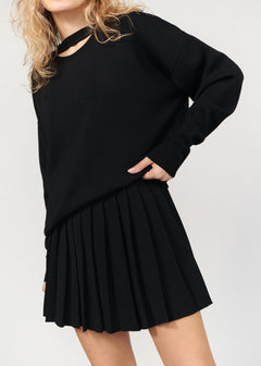 Piccolo Pleated Merino Mini Skirt Black