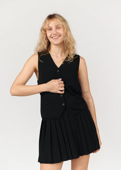 Piccolo Pleated Merino Mini Skirt Black