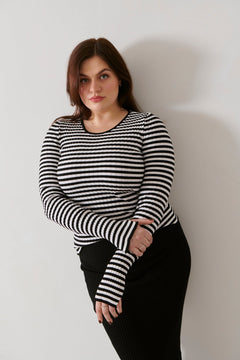 Brera Ribbed Long-Sleeve Top Black Stripes