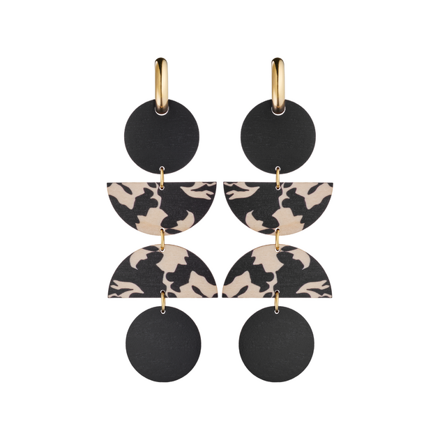 Forever Classic Wooden 4-Piece Earrings Black/Gold
