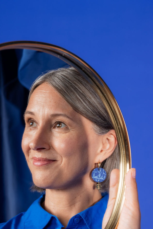 Forever Dreaming Wooden Logo Earrings Blue/Gold