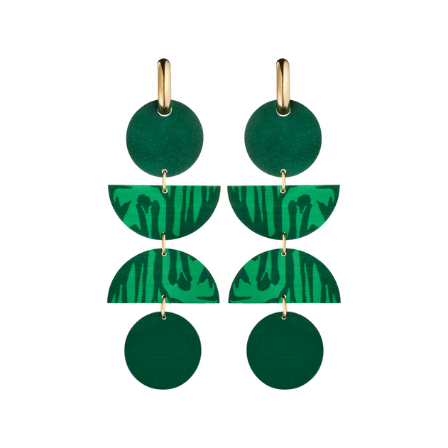 Forever Growing Wooden 4-Piece Earrings Green/Gold