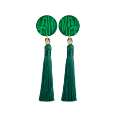 Forever Growing Wooden Tassel Earrings Green/Gold
