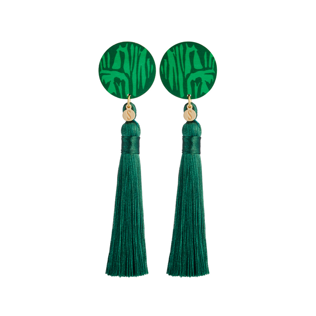 Forever Growing Wooden Tassel Earrings Green/Gold