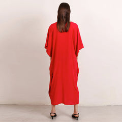 Riviera Long Silk Caftan Dress Raspberry Red