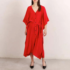 Riviera Long Silk Caftan Dress Raspberry Red