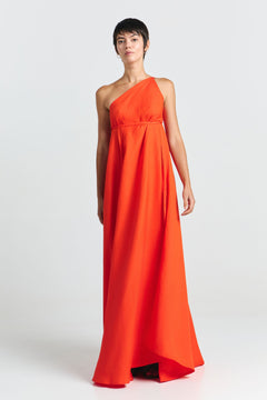Multiposition Long Linen-Viscose Dress Red