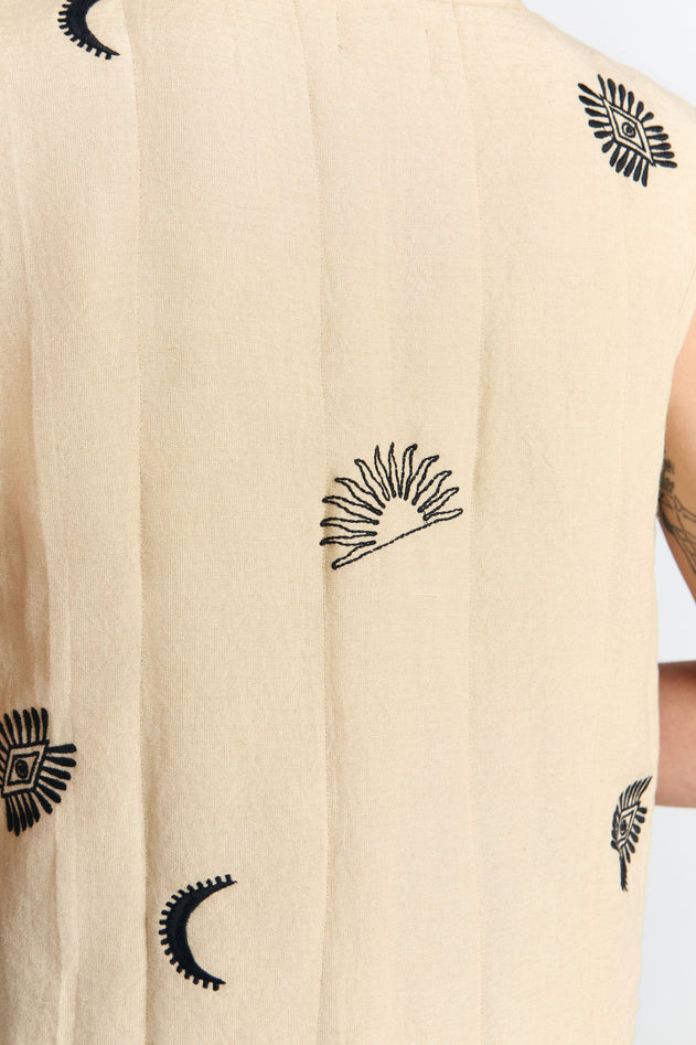 Aneto Padded Vest Embroidered Beige
