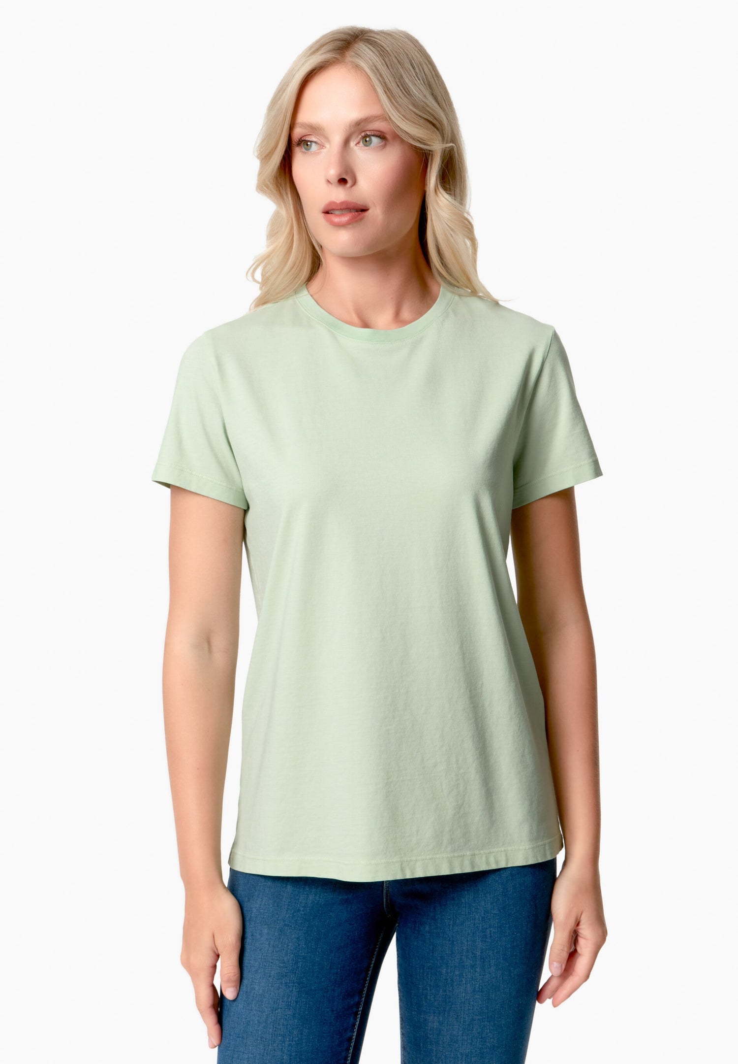 Women's Basic Round Neck T-Shirt Foam Green