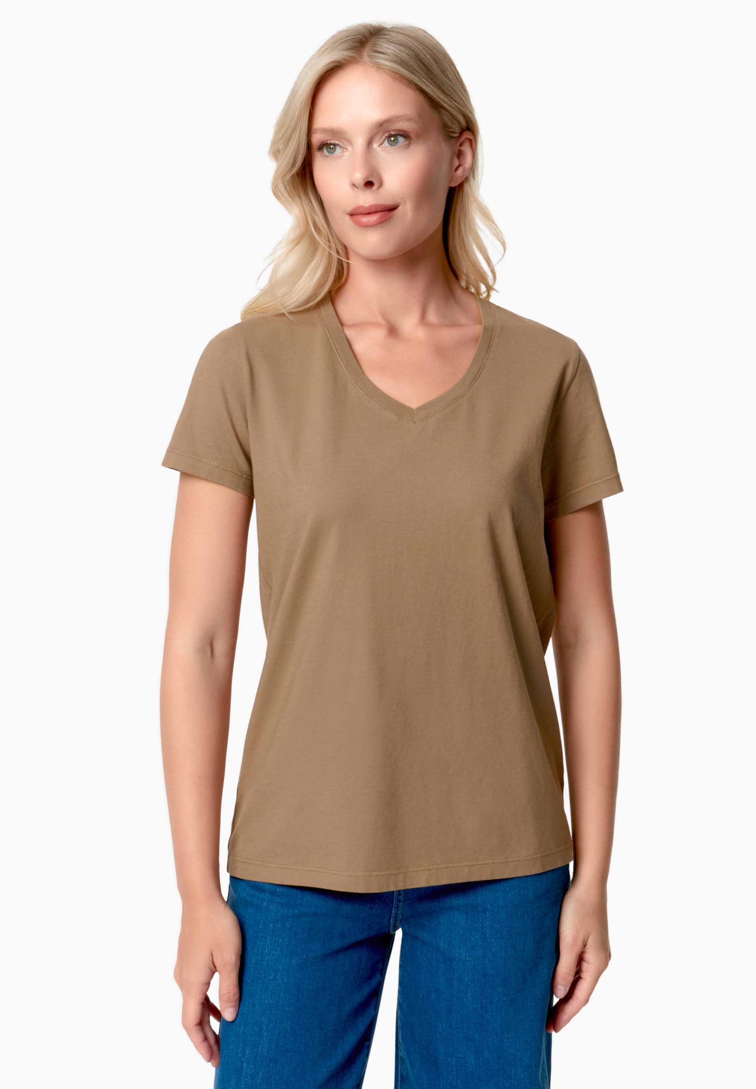 Tessa Basic V-Neck T-Shirt Gravel Brown