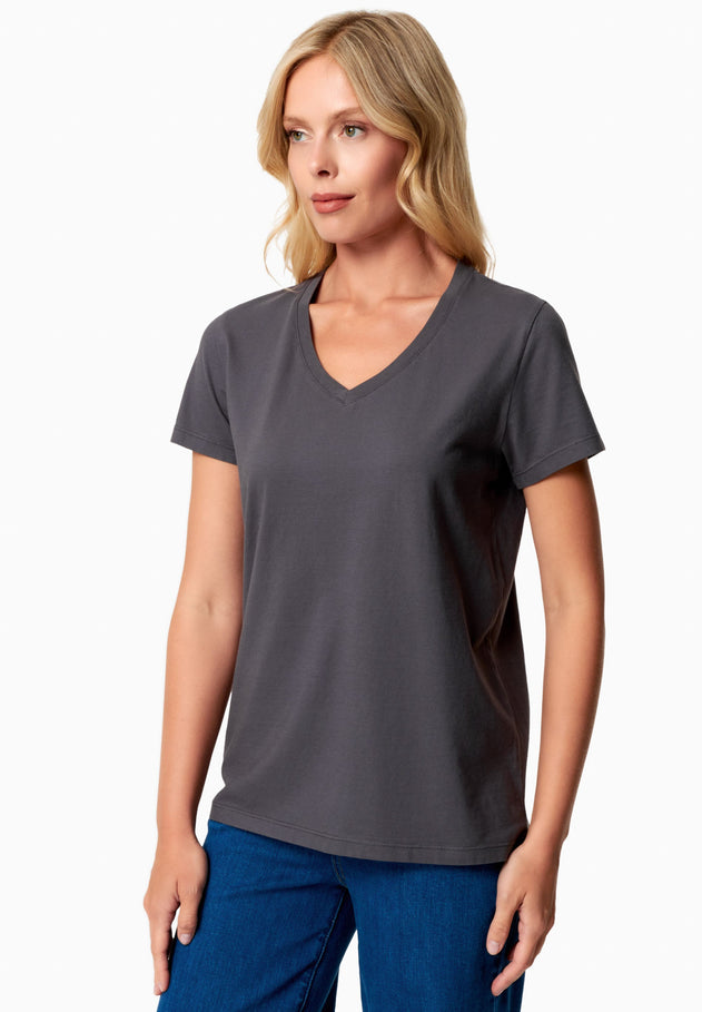 Tessa Basic V-Neck T-Shirt Shadow Grey