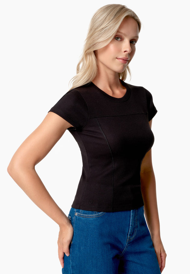 Tillda Geribbeld T-shirt Zwart