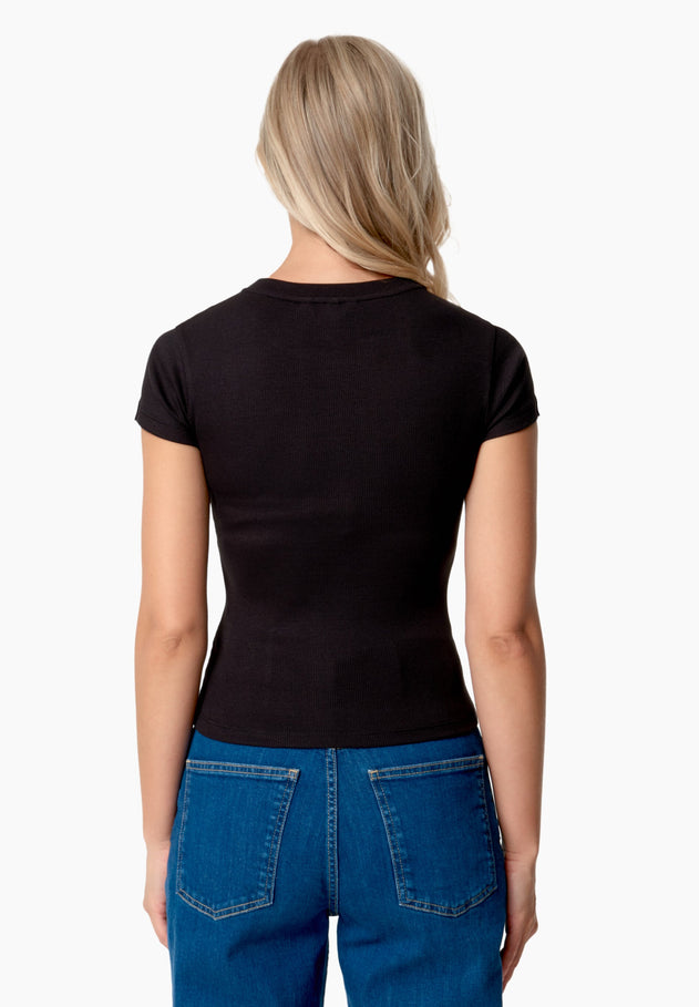 Tillda Geribbeld T-shirt Zwart