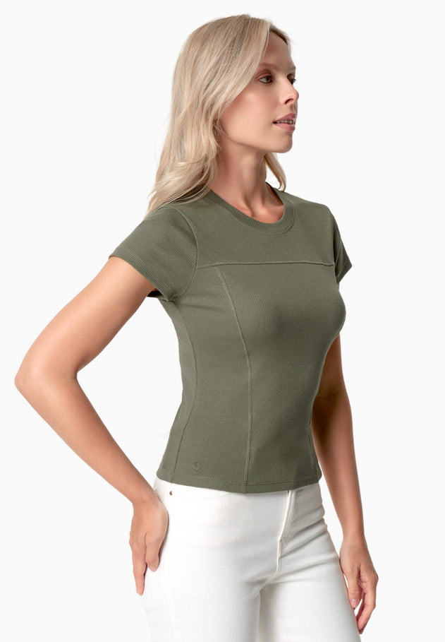Tillda Geribbeld T-shirt Groen