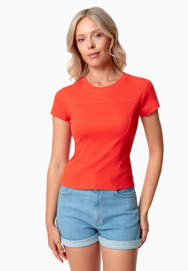 Tillda Geribbeld T-shirt Hot Red