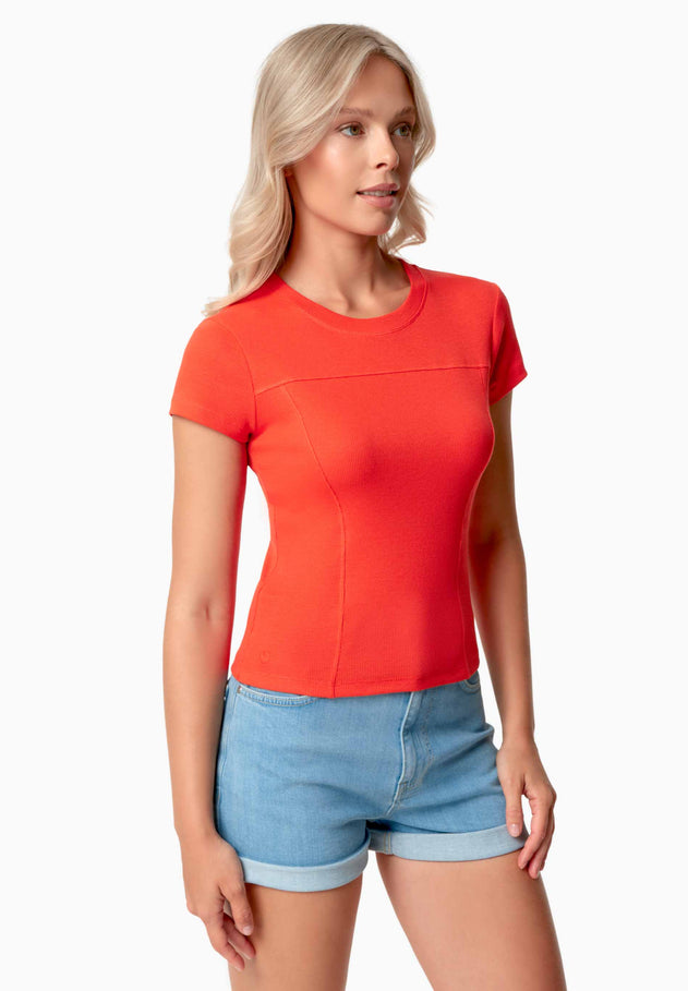 Tillda Geribbeld T-shirt Hot Red