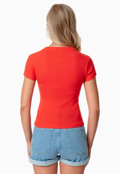 Tillda Geribbeld T-shirt Hot Red