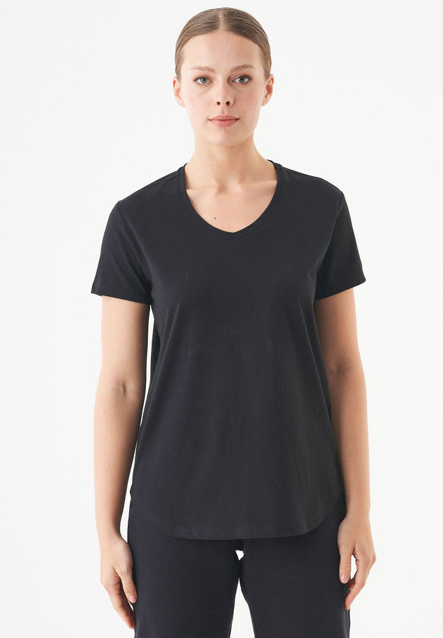 Tuba Basic Organic Cotton V-Neck T-Shirt Black