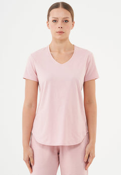 Tuba Basic Organic Cotton V-Neck T-Shirt Dusty Pink