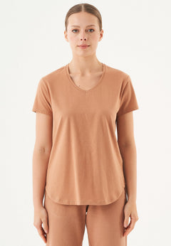 Tuba V-hals T-shirt Lichtbruin