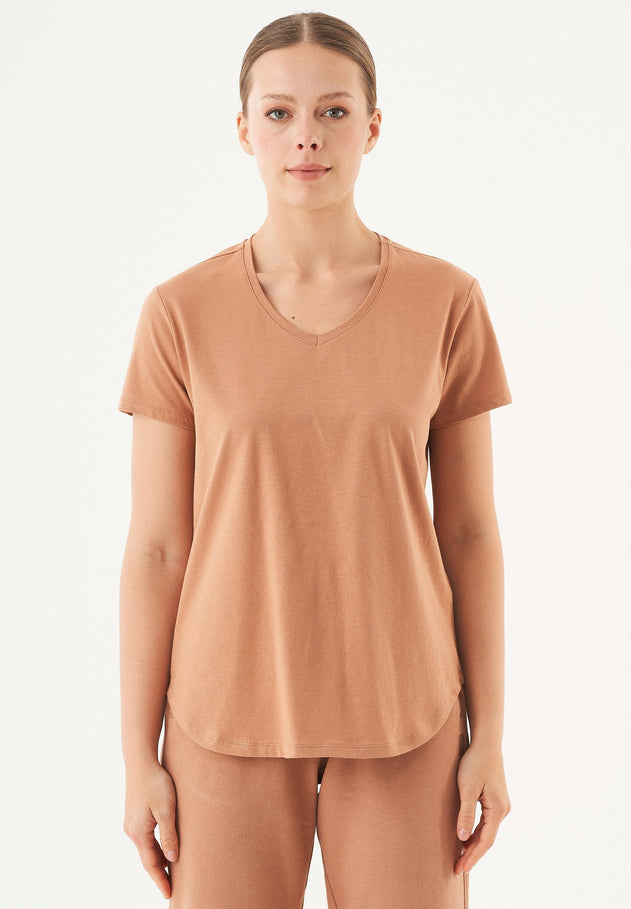 Tuba V-hals T-shirt Lichtbruin