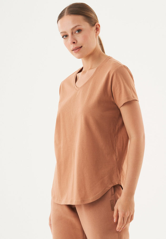 Tuba V-hals T-shirt Lichtbruin