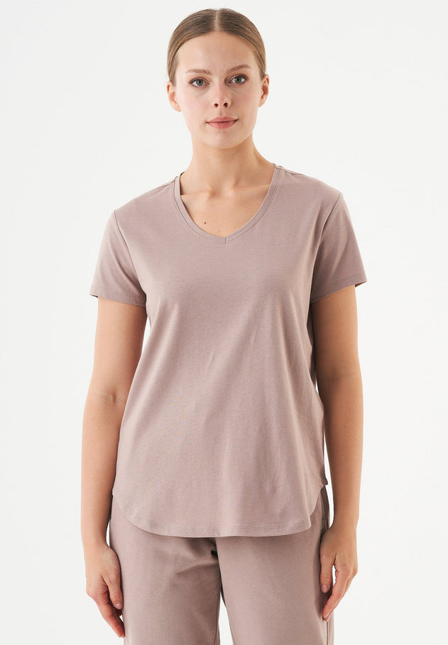 Tuba Basic Organic Cotton V-Neck T-Shirt Mocha