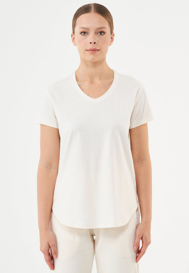 Tuba Basic Organic Cotton V-Neck T-Shirt Off White