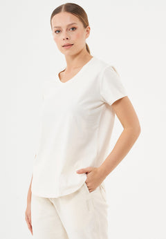 Tuba Basic Organic Cotton V-Neck T-Shirt Off White