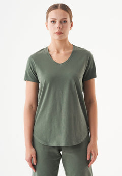 Tuba Basic Organic Cotton V-Neck T-Shirt Olive