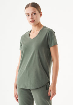 Tuba Basic Organic Cotton V-Neck T-Shirt Olive