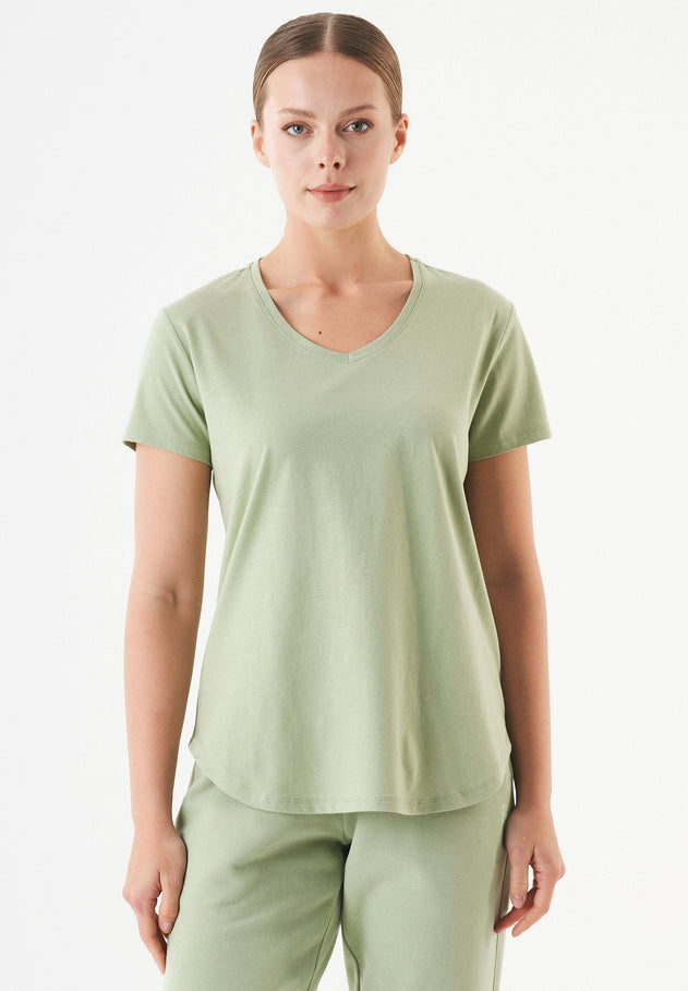 Tuba Basic Organic Cotton V-Neck T-Shirt Sage Green