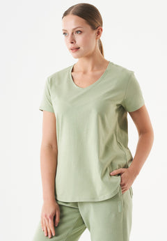 Tuba Basic Organic Cotton V-Neck T-Shirt Sage Green