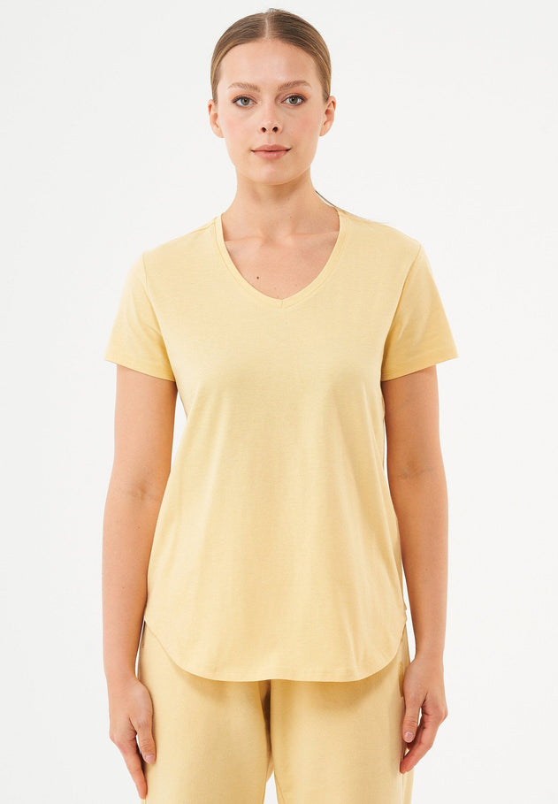 Tuba Basic Organic Cotton V-Neck T-Shirt Soft Yellow