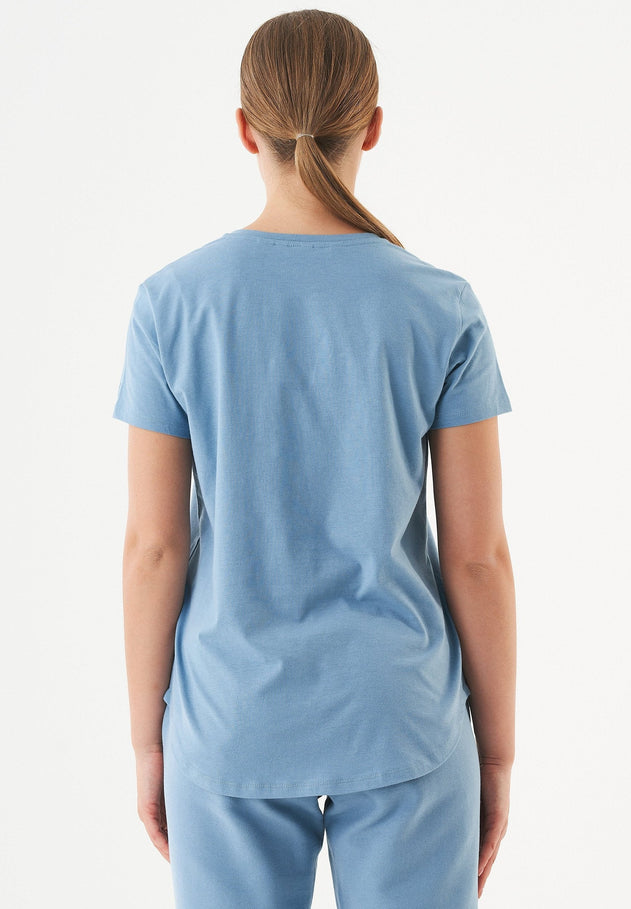 Tuba Basic Organic Cotton V-Neck T-Shirt Steel Blue