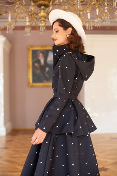 Buckle Belt with Peplum Detail in Black with White Dots