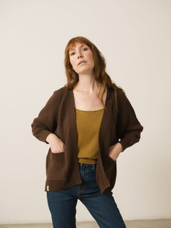 Giola Long Cardigan In Dark Brown