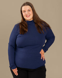 Ribbed Turtleneck Top Ocean Blue