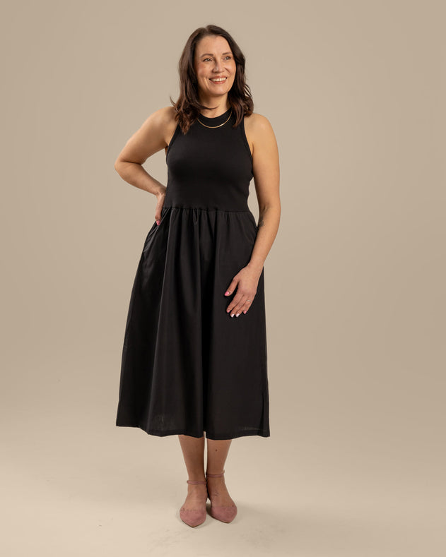 Poplin Top Dress Black