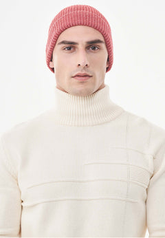 Ribbed Merino Wool Blend Beanie Red